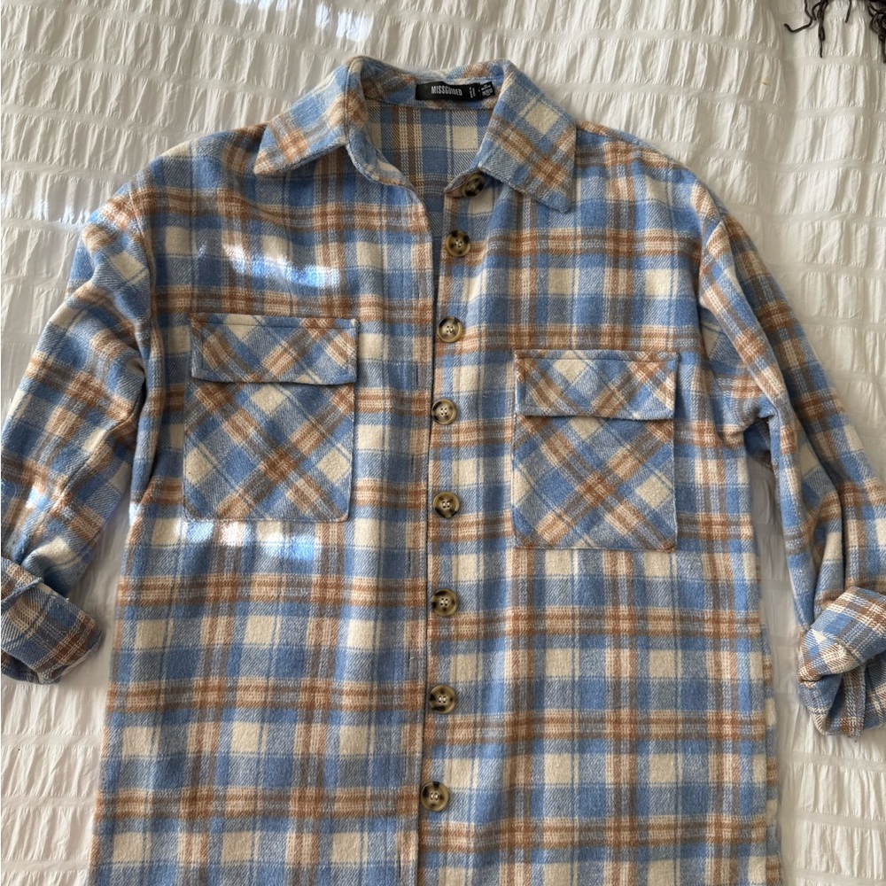 Missguided Blue and Tan Plaid Shirt